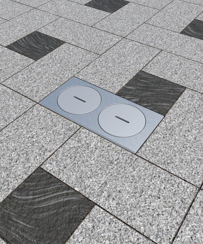floor socket 7602A outside in the paving stone floor built in lids closed