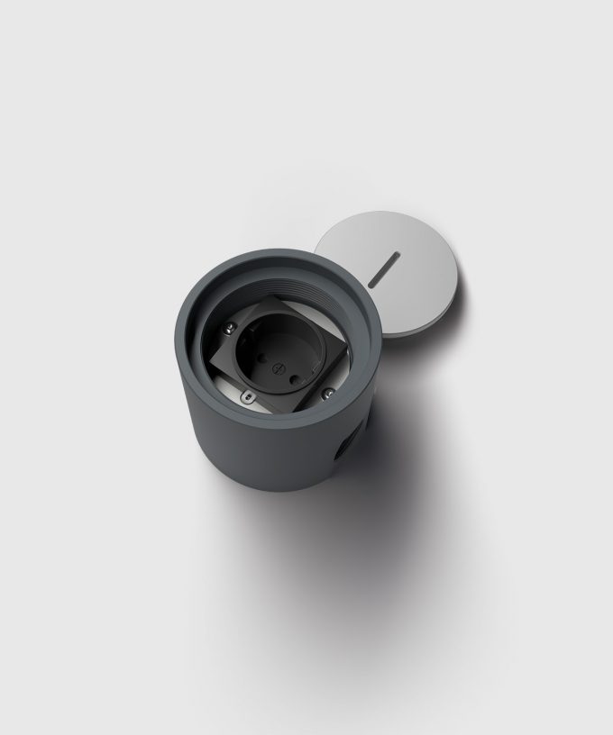floor socket 7701A outdoor use round aluminum lid opened view from above