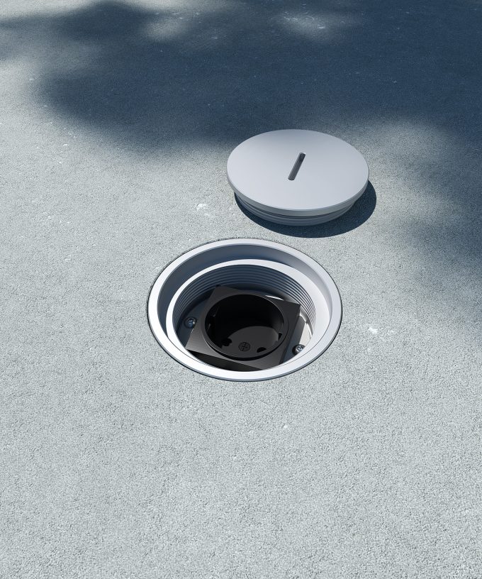 Floor socket 7701AW outdoor built in concrete floor lid open