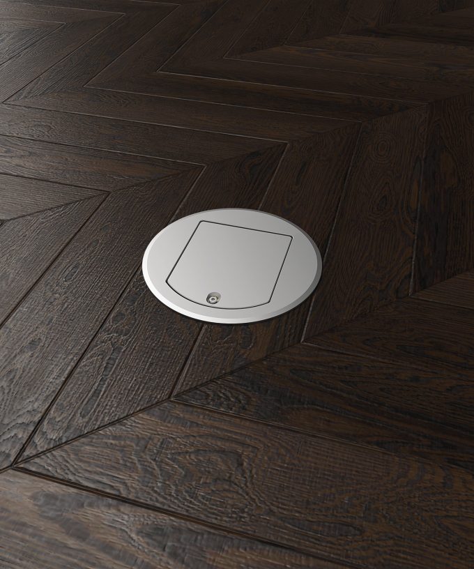 floor socket 8601A round built in the wooden floor lid closed