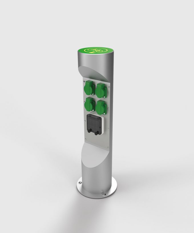 charging bollard charging-pillar ES323EM for e-bikes and e-scooter in green